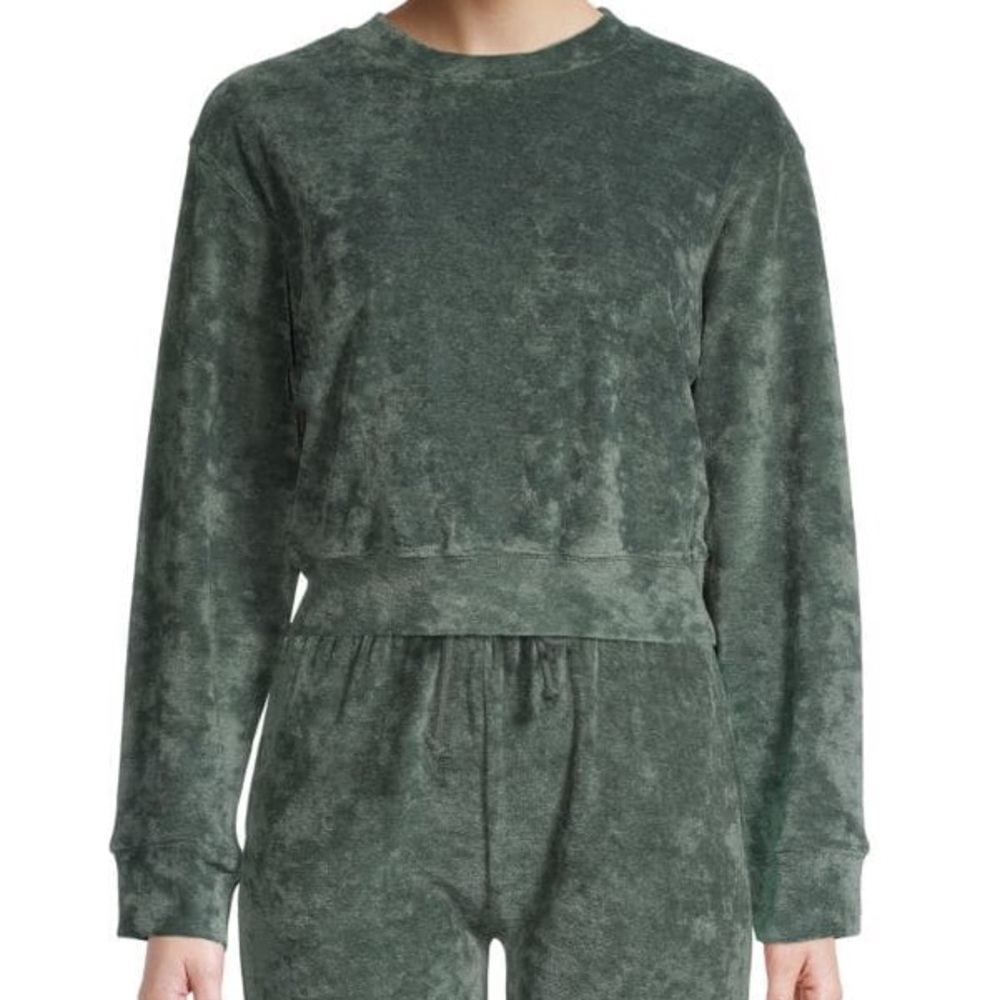 Noize Tabitha Velour Cropped Green Sweatshirt